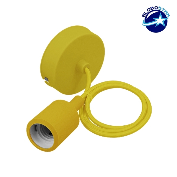 GloboStar Yellow 91006 Κίτρινο Κρεμαστό Φωτιστικό Οροφής Σιλικόνης με Υφασμάτινο Καλώδιο 1 Μέτρο E27